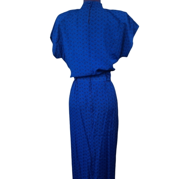 70's Dopamine Blouse & Skirt Set Royal Blue Black Polka Dots Size Small Women's - Picture 7 of 13